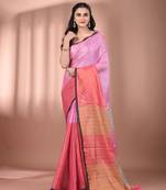 Dark and light pink tissue soft saree with pompom