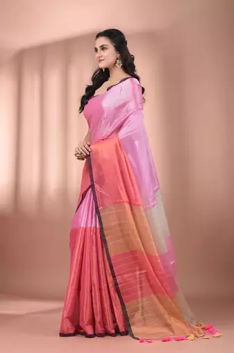 Dark and light pink tissue soft saree with pompom
