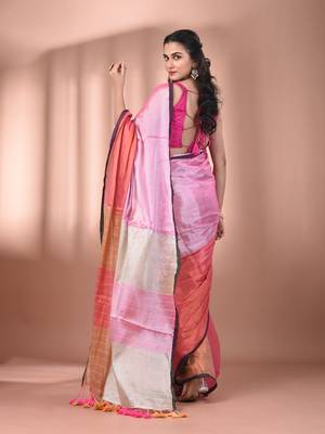 Dark and light pink tissue soft saree with pompom 3
