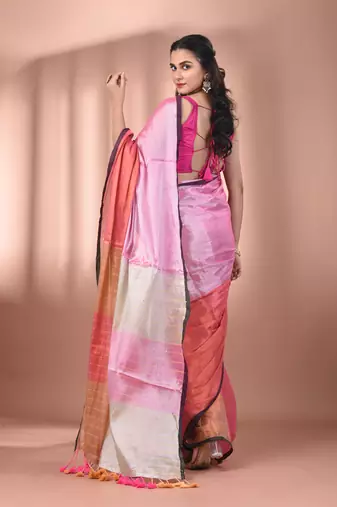 Dark and light pink tissue soft saree with pompom