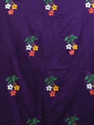 All over thread embroidery purple cotton handspun saree 4