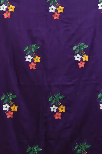 All over thread embroidery purple cotton handspun saree