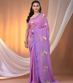 All over thread embroidery mauve cotton handspun saree