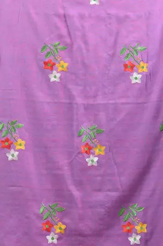 All over thread embroidery mauve cotton handspun saree