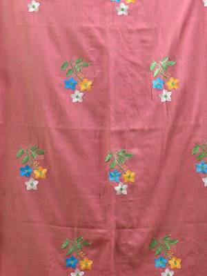 All over thread embroidery salmon pink cotton handspun saree 4