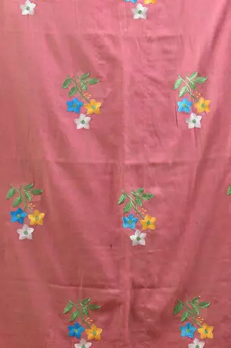 All over thread embroidery salmon pink cotton handspun saree