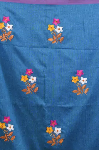 All over thread embroidery sapphire blue cotton handspun saree