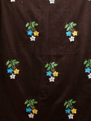All over thread embroidery chocolate brown cotton handspun saree 4