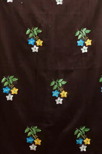 All over thread embroidery chocolate brown cotton handspun saree