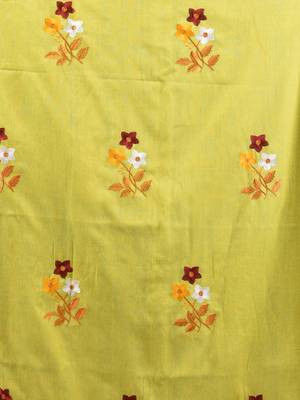 All over thread embroidery lime green cotton handspun saree 4