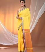 Yellow cotton handspun soft saree with texture borders