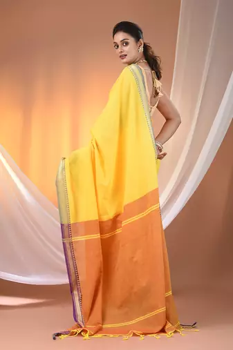 Yellow cotton handspun soft saree with texture borders