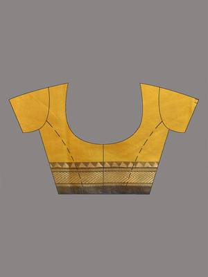 Yellow cotton handspun soft saree with texture borders 5