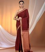 Maroon cotton handspun soft saree with texture borders