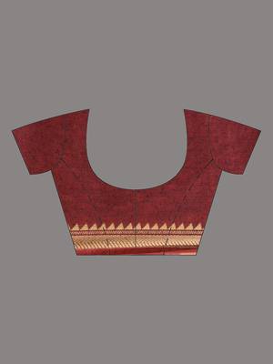 Maroon cotton handspun soft saree with texture borders 5