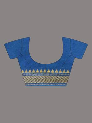 Sapphire blue cotton handspun soft saree with texture borders 5