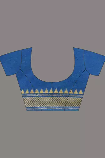 Sapphire blue cotton handspun soft saree with texture borders
