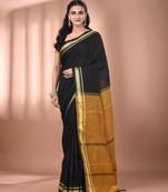 Black cotton handspun soft saree with texture borders