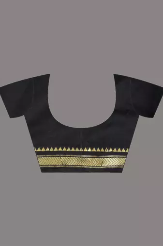 Black cotton handspun soft saree with texture borders