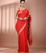 Red cotton handspun soft saree with texture borders