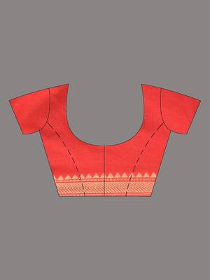 Red cotton handspun soft saree with texture borders 5