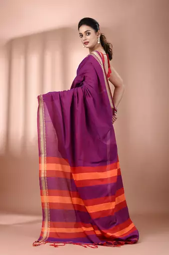 Purple cotton handspun soft saree with texture borders