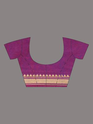 Purple cotton handspun soft saree with texture borders 5