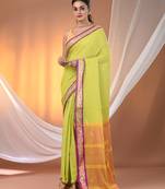 Lime green mulmul cotton soft saree with texture borders Without blouse