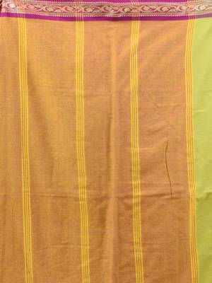 Lime green mulmul cotton soft saree with texture borders Without blouse 4