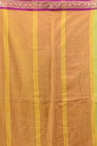 Lime green mulmul cotton soft saree with texture borders Without blouse