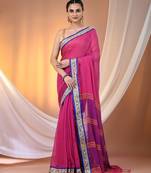 Pink mulmul cotton soft saree with texture borders Without blouse
