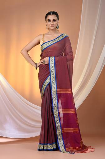 Mulberry mulmul cotton soft saree with texture borders Without blouse