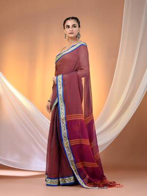 Mulberry mulmul cotton soft saree with texture borders Without blouse 2