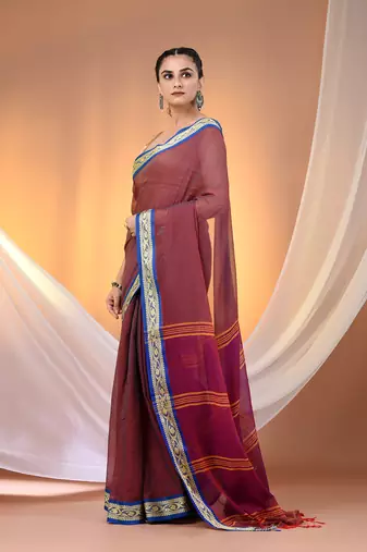 Mulberry mulmul cotton soft saree with texture borders Without blouse