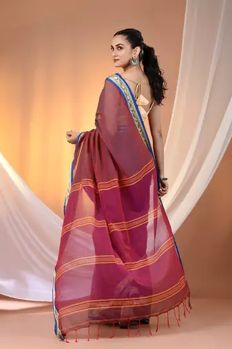 Mulberry mulmul cotton soft saree with texture borders Without blouse