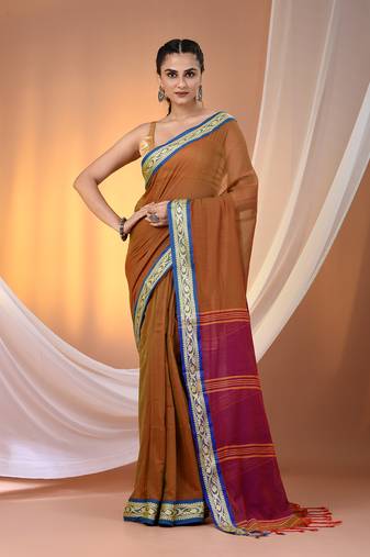 Mustard mulmul cotton soft saree with texture borders Without blouse