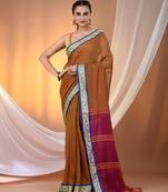 Mustard mulmul cotton soft saree with texture borders Without blouse