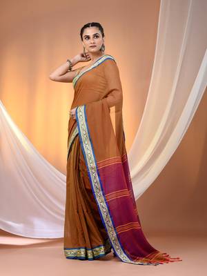 Mustard mulmul cotton soft saree with texture borders Without blouse 2