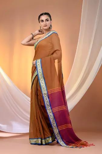 Mustard mulmul cotton soft saree with texture borders Without blouse