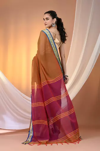 Mustard mulmul cotton soft saree with texture borders Without blouse