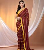 Maroon cotton handspun soft saree with ziczac pattern