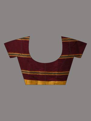 Maroon cotton handspun soft saree with ziczac pattern 5