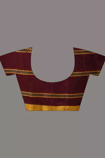 Maroon cotton handspun soft saree with ziczac pattern