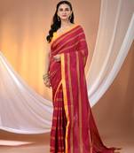 Pink cotton handspun soft saree with ziczac pattern