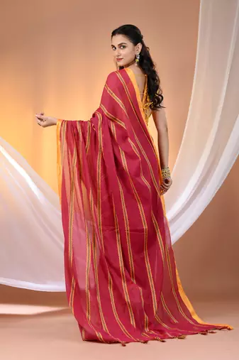 Pink cotton handspun soft saree with ziczac pattern