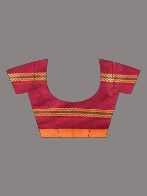 Pink cotton handspun soft saree with ziczac pattern 5