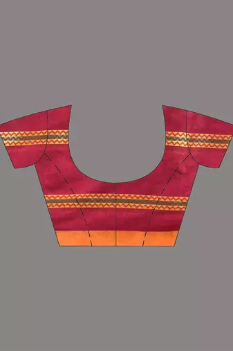Pink cotton handspun soft saree with ziczac pattern