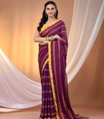 Purple cotton handspun soft saree with ziczac pattern