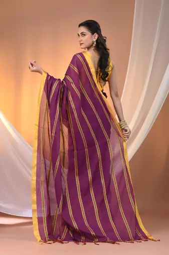 Purple cotton handspun soft saree with ziczac pattern