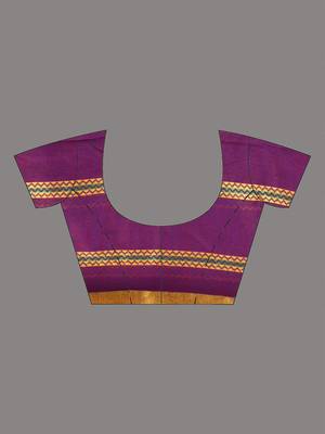 Purple cotton handspun soft saree with ziczac pattern 5